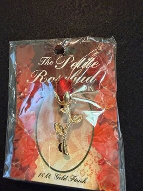 Vintage Red Enamel Rosebud Brooch with Gold Stem